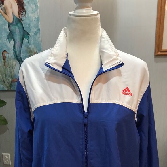 Vintage Adidas Mesh Lined Windbreaker Jacket Bue White Sz XL - Picture 7 of 16
